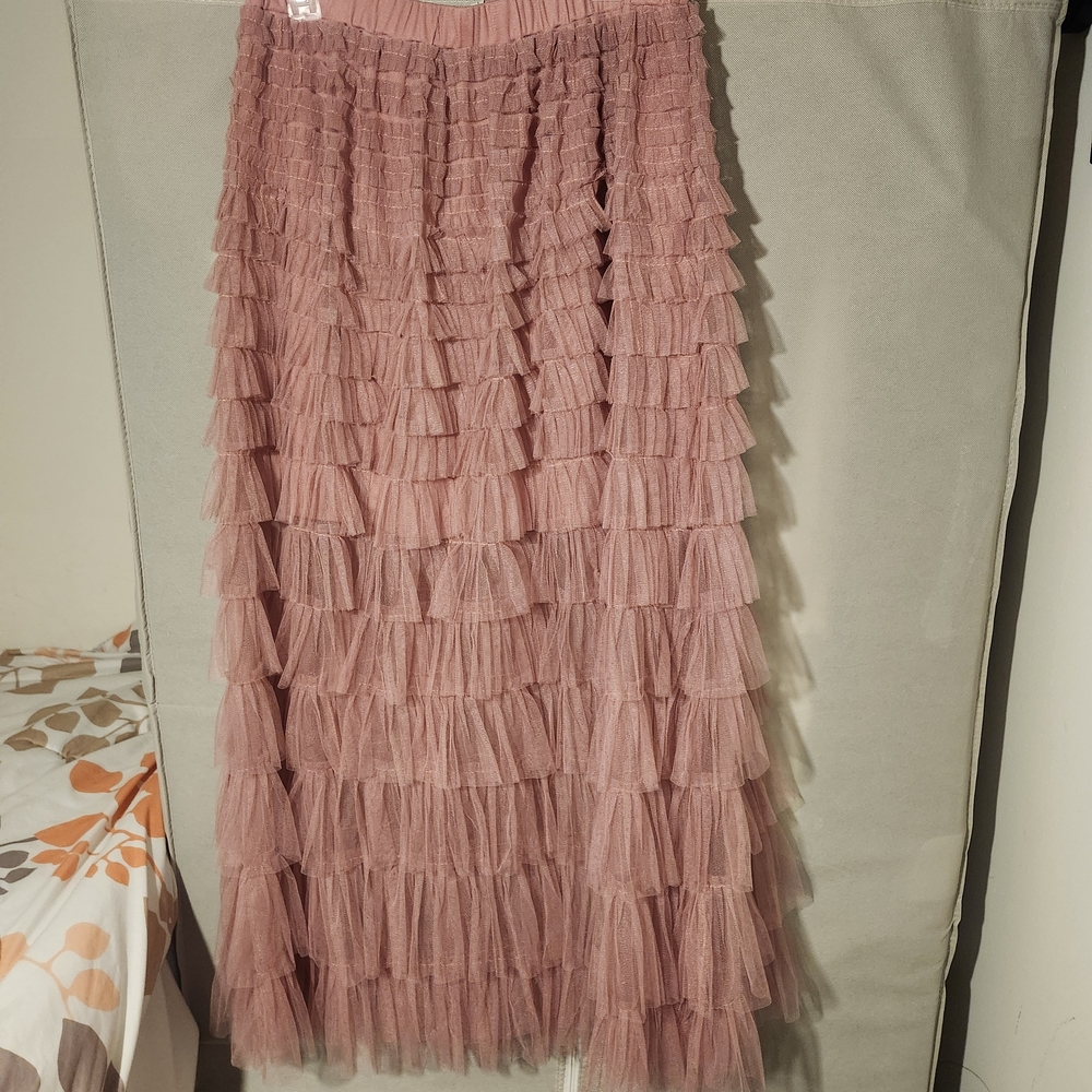 Francesca's Collections Dusty Rose Ruffled Tiered Maxi Skirt